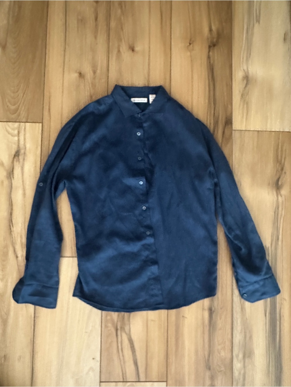 Men's Navy linen/polyester blend Button-Up Shirt